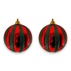 Set 2 Palline - 15 cm - Rosso/Verde Glitter