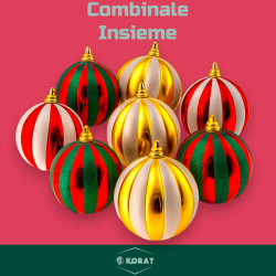 Set 2 Palline - 15 cm - Rosso/Bianco Glitter