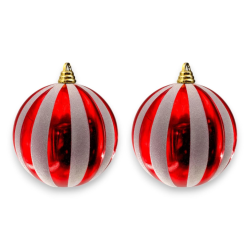 Set 2 Palline - 15 cm - Rosso/Bianco Glitter