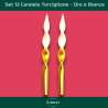 Set 12 Candele Torciglione - Bianco/Oro - 80 Gr. - 25 Cm