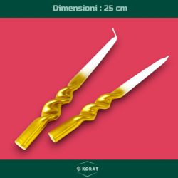 Set 12 Candele Torciglione - Bianco/Oro - 80 Gr. - 25 Cm