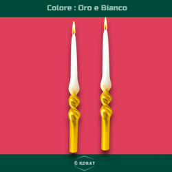 Set 12 Candele Torciglione - Bianco/Oro - 80 Gr. - 25 Cm