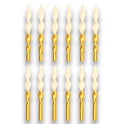 Set 12 Candele Torciglione - Bianco/Oro - 80 Gr. - 25 Cm