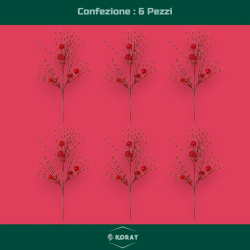 Set di 6 Steli Decorativi Natalizi da 45 cm con Mini Palline Lucide Rosse