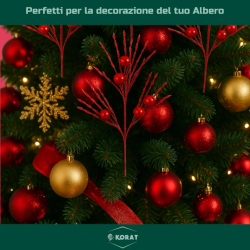 Set di 6 Steli Decorativi Natalizi da 45 cm con Mini Palline Lucide Rosse