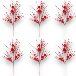 Set di 6 Steli Decorativi Natalizi da 45 cm con Mini Palline Lucide Rosse