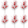 Set di 6 Steli Decorativi Natalizi da 45 cm con Mini Palline Lucide Rosse