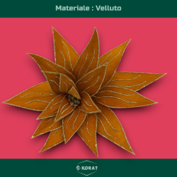 Set 6 Fiori in Velluto con Glitter Oro – Eleganza Natalizia in Arancio Bruciato (Ø 40 cm)