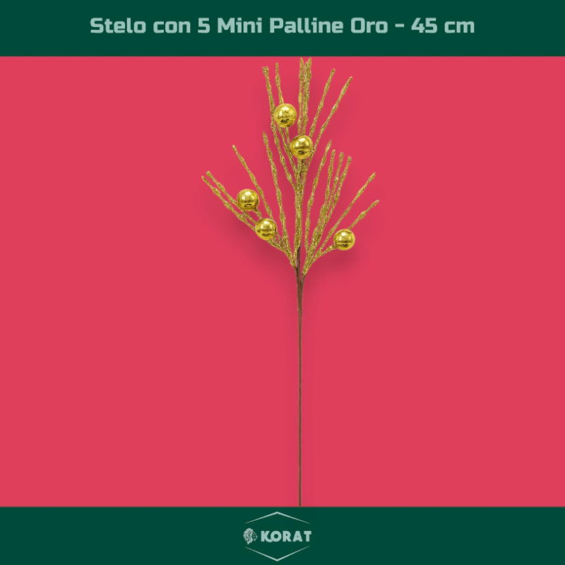 Set di 6 Steli Decorativi Natalizi da 45 cm con Mini Palline Lucide Oro
