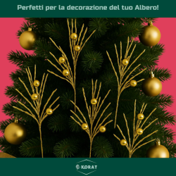 Set di 6 Steli Decorativi Natalizi da 45 cm con Mini Palline Lucide Oro