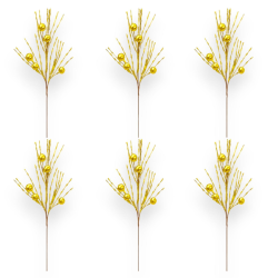 Set di 6 Steli Decorativi Natalizi da 45 cm con Mini Palline Lucide Oro