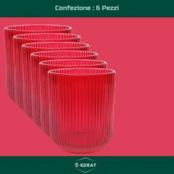 Set di 6 Bicchieri in Vetro Natalizi - Rosso Rigato - 270 Ml