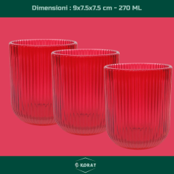 Set di 6 Bicchieri in Vetro Natalizi - Rosso Rigato - 270 Ml