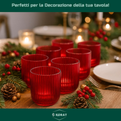 Set di 6 Bicchieri in Vetro Natalizi - Rosso Rigato - 270 Ml