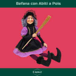 Befana Seduta in Resina - Abiti a Pois - 60 cm