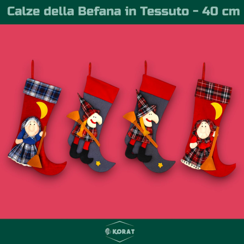 Calza Della Befana in Tessuto - 4 Modelli Disponibili - 40 cm