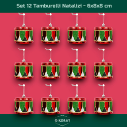 Set di 12 Appendino Tamburello in Plastica - Glitterati - Rosso e Verde - 6x8x8 cm