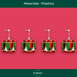 Set di 12 Appendino Tamburello in Plastica - Glitterati - Rosso e Verde - 6x8x8 cm