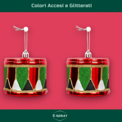 Set di 12 Appendino Tamburello in Plastica - Glitterati - Rosso e Verde - 6x8x8 cm