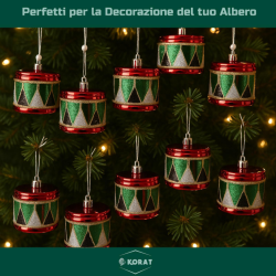 Set di 12 Appendino Tamburello in Plastica - Glitterati - Rosso e Verde - 6x8x8 cm