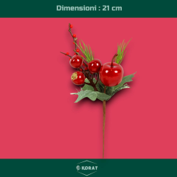 12 Spilloni Natalizi - con Bacche Rosse e Glitter Oro - 21 cm