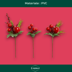 12 Spilloni Natalizi - con Bacche Rosse e Glitter Oro - 21 cm