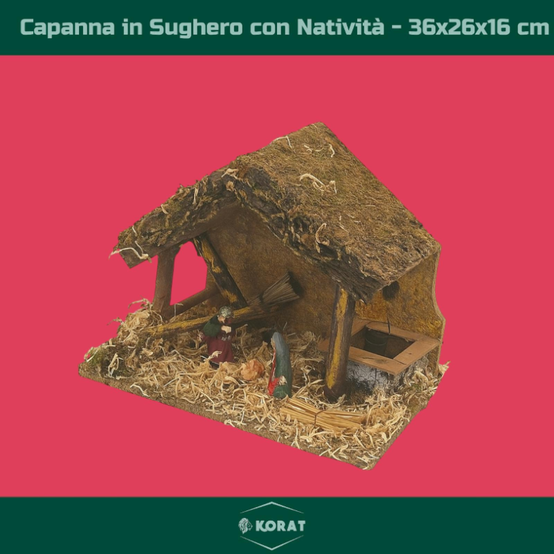 Capanna con Pozzo e Natività in Resina - 36x26x16 cm