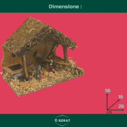 Capanna con Pozzo e Natività in Resina - 36x26x16 cm