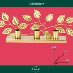 Star - Portacandele in Ferro - Oro - 3 Posti - 35x17x4.5 cm