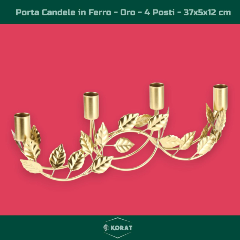 Star - Portacandele in Ferro - Oro - 4 Posti - 37x5x12 cm
