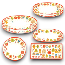 Set di 7 Vassoi e 1 Piatto Panettone - Decorazione Marzapane - in Melamina