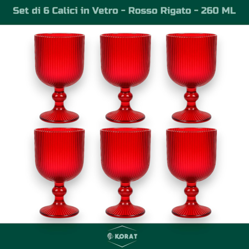 Set 6 Calici per Vino in Vetro - Rosso Rigato - 260 ML