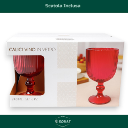 Set 6 Calici per Vino in Vetro - Rosso Rigato - 260 ML