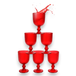 Set 6 Calici per Vino in Vetro - Rosso Rigato - 260 ML