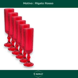 Set 6 Calici Flute in Vetro - Rosso Rigato - 160 ML