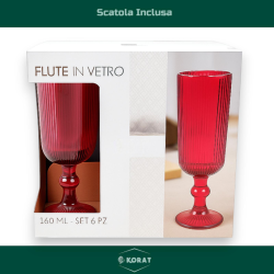 Set 6 Calici Flute in Vetro - Rosso Rigato - 160 ML