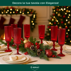 Set 6 Calici Flute in Vetro - Rosso Rigato - 160 ML