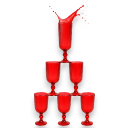 Set 6 Calici Flute in Vetro - Rosso Rigato - 160 ML