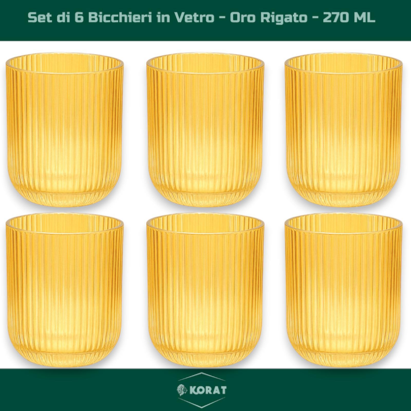 Set 6 Bicchieri in Vetro - Oro Rigato - 270 ML