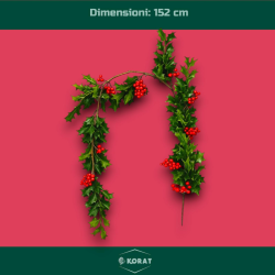 Ghirlanda Natalizia con Foglie di Vischio e Bacche Rosse – 152 cm, Decorazione Realistica per Interni