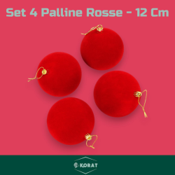 4 Palline Floccate Rosse - 12 Cm