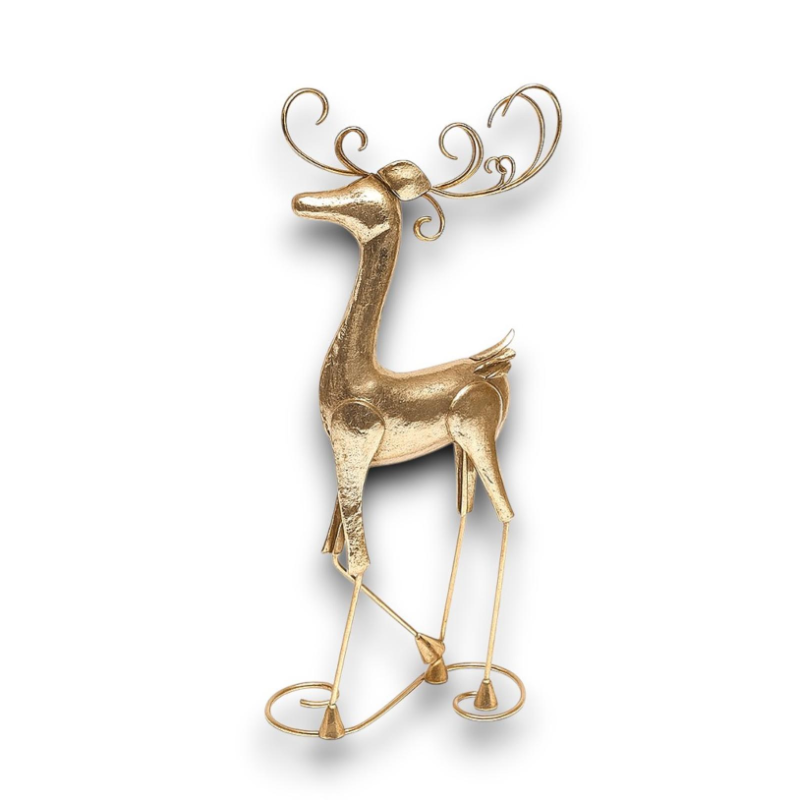 Renna Natalizia Dorata in Latta – Scultura Elegante per un Natale Raffinato 39 cm