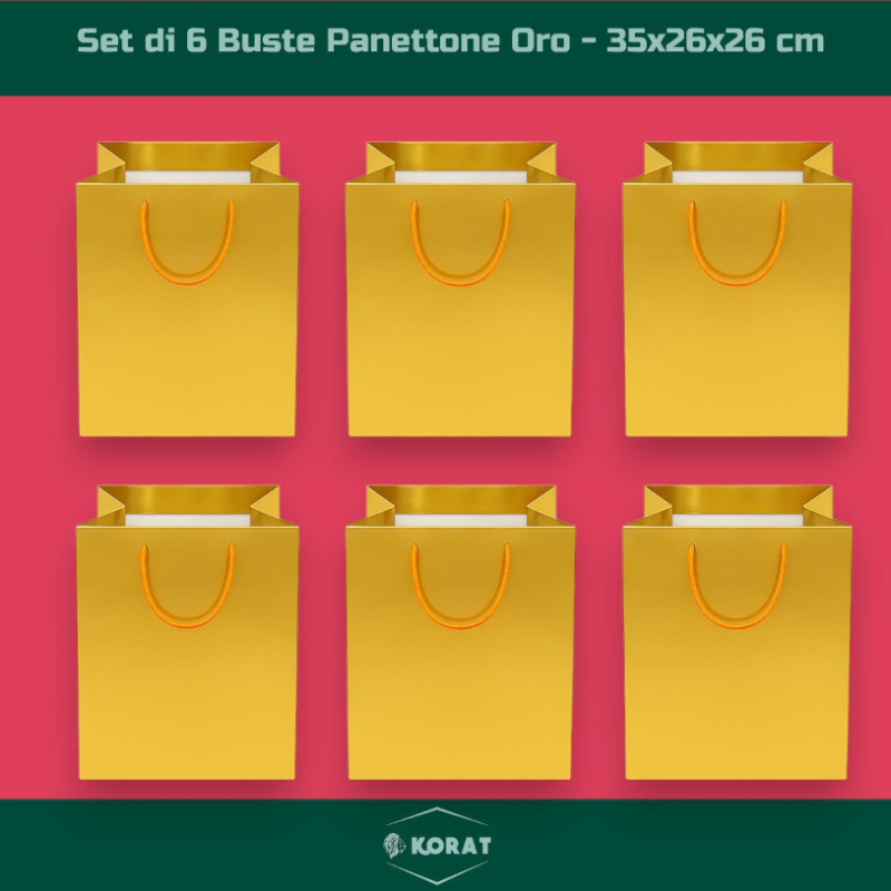 Buste Porta Panettone Oro – Set da 6, con Manici in Corda