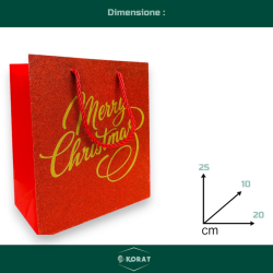 Set di 12 Buste Regalo in Carta - Rossa Glitterata con Scritto Oro - 25x20x10 cm