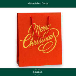 Set di 12 Buste Regalo in Carta - Rossa Glitterata con Scritto Oro - 25x20x10 cm