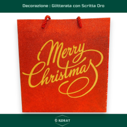 Set di 12 Buste Regalo in Carta - Rossa Glitterata con Scritto Oro - 25x20x10 cm