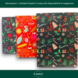 Set di 12 Buste Regalo in Carta - Natalizia con 3 Modelli Diversi - 33x25x10 cm