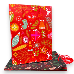 Set di 12 Buste Regalo in Carta - Natalizia con 3 Modelli Diversi - 33x25x10 cm