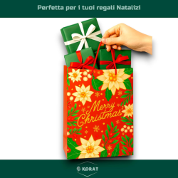 Buste Natalizie Eleganti in Carta Plastificata – Con Manici in Corda - 50x72x16 cm - Fiore Natalizio