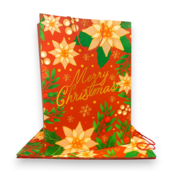 Buste Natalizie Eleganti in Carta Plastificata – Con Manici in Corda - 50x72x16 cm - Fiore Natalizio